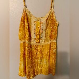 Yellow Lace-Trimmed Free People Tank Top